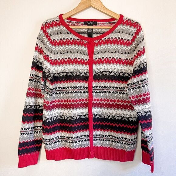 Vintage Crystal-Kobe Fairisle Christmas Cardigan L - Picture 1 of 7